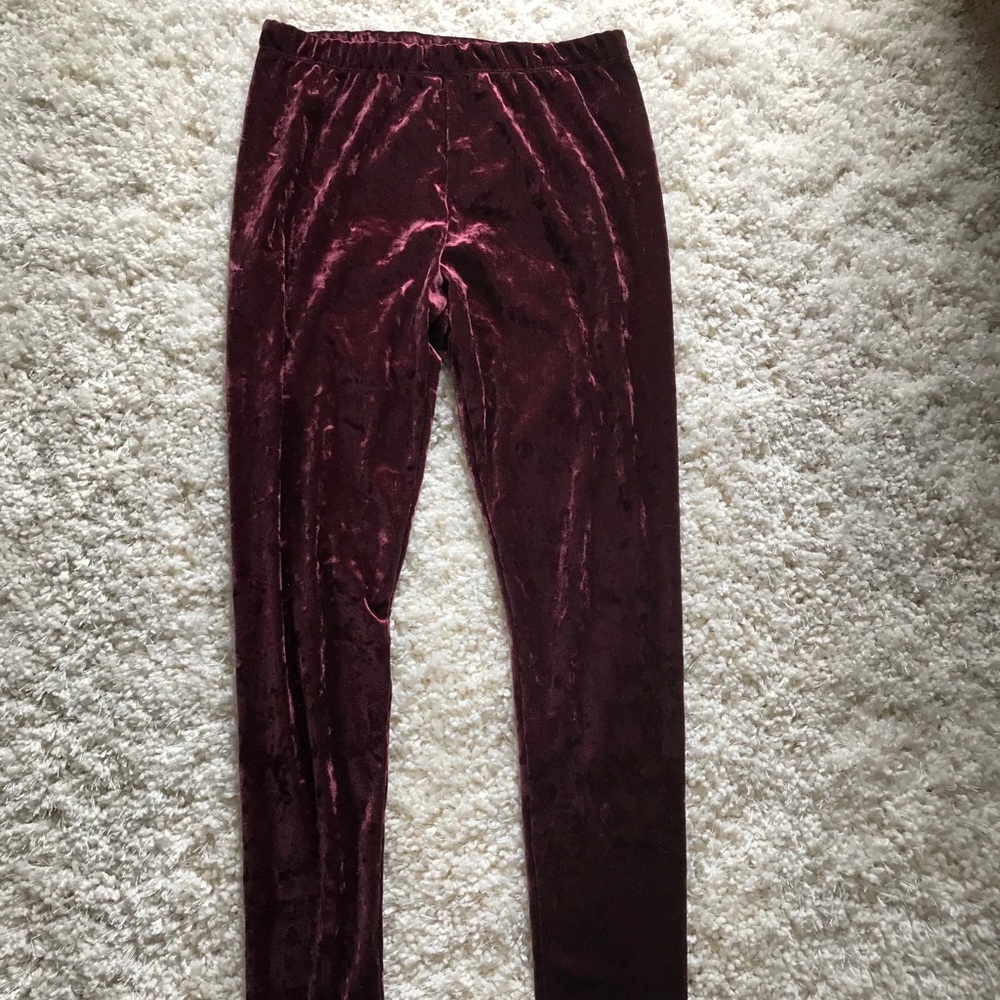 Maroon velvet leggings
